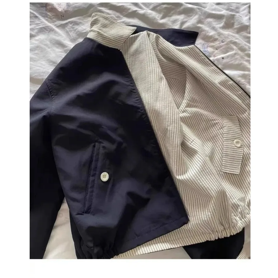 American Sle Double-Sided Wear Striped Flip-Collar ape Jaet Women's Faion Outerwear Spring Autumn New Arrival
American Sle Double-Sided Wear Striped Flip-Collar ape Jaet Women's Faion Outerwear Spring Autumn New Arrival