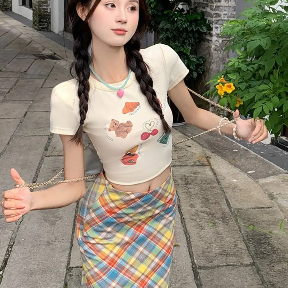 Korean Style Cartoon Short Sleeve T-shirt Pullover Slim Fit Y2K Crop Top Women Chic Sweet Basic Tees Shirts Summer
Korean Style Cartoon Short Sleeve T-shirt Pullover Slim Fit Y2K Crop Top Women Chic Sweet Basic Tees Shirts Summer