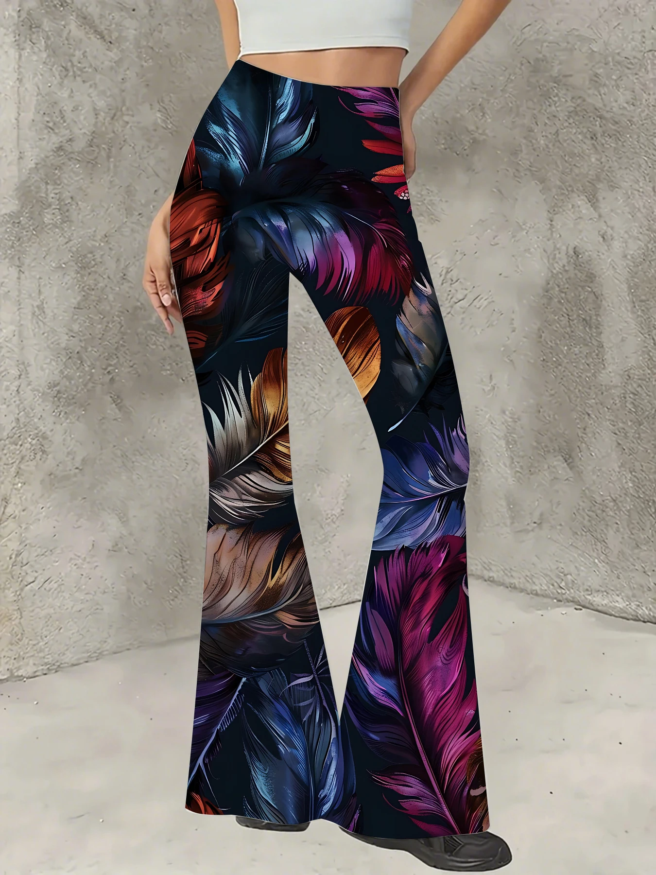 Retro Printed Flare Pants Women High Waist Polyester Knit Bell Bottom Trousers
Retro Printed Flare Pants Women High Waist Polyester Knit Bell Bottom Trousers