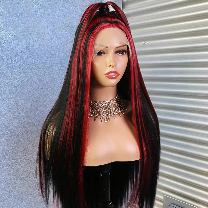 Highlight Red With Black Lace Frontal Wig Synthetic Wig Female Long Silky Straight Wig Preplucked With Baby Hair For Women
Highlight Red With Black Lace Frontal Wig Synthetic Wig Female Long Silky Straight Wig Preplucked With Baby Hair For Women