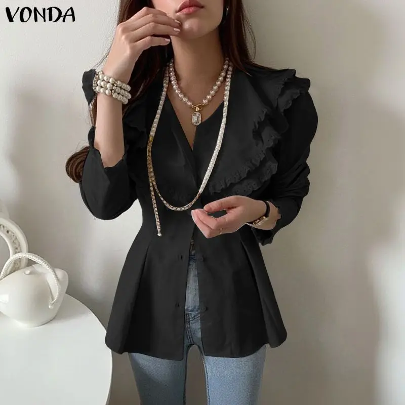 Elegant Women Long Sleeve Ruffles Lace Shirt VONDA Spring Summer Pleated Patchwork Tops OL Work Party Tunic Oversize Shirts
Elegant Women Long Sleeve Ruffles Lace Shirt VONDA Spring Summer Pleated Patchwork Tops OL Work Party Tunic Oversize Shirts