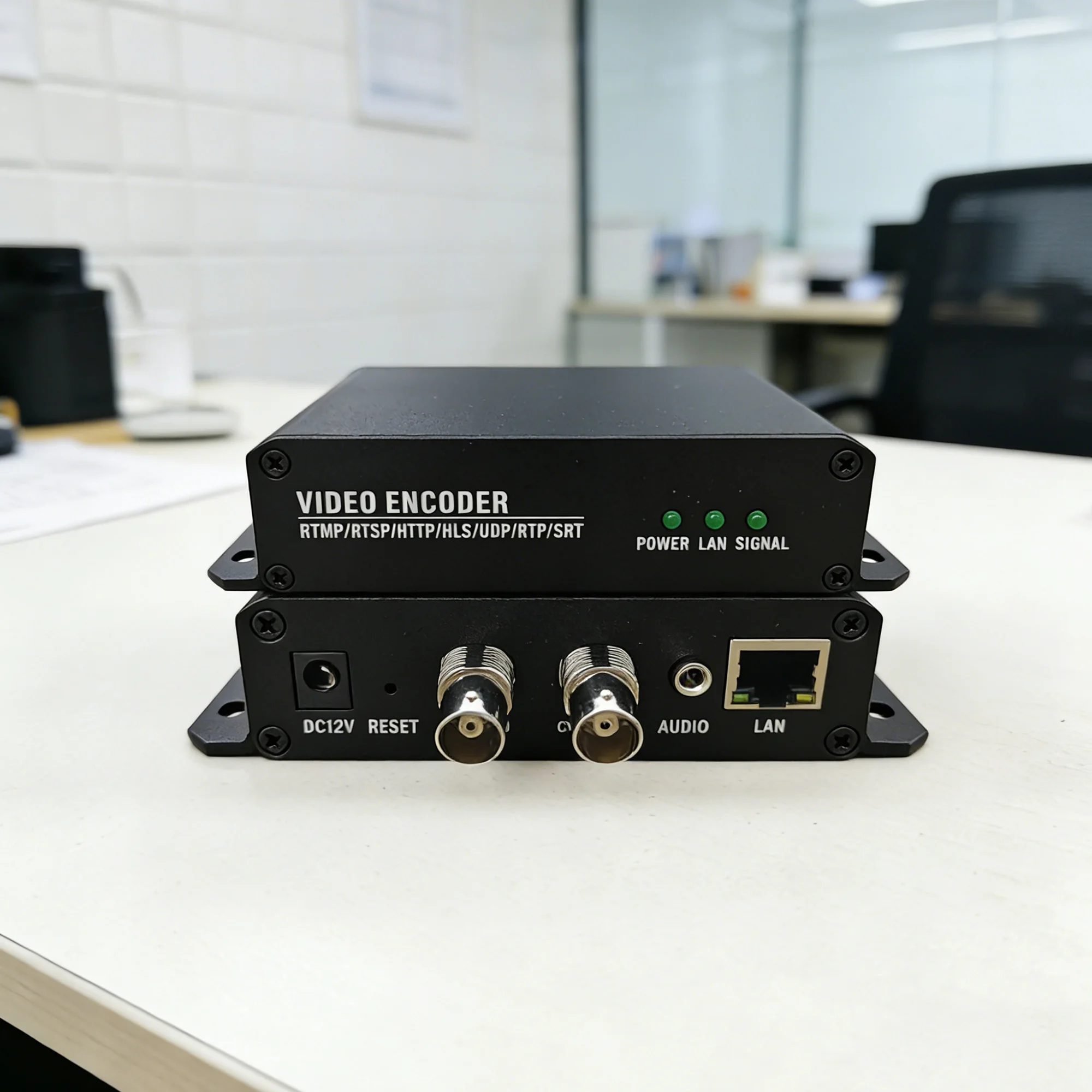 CVBS loop-out HD ,H.265 video encoder,supporting RTSP/RTMP/GB28181 surveillance for NVR recording
CVBS loop-out HD ,H.265 video encoder,supporting RTSP/RTMP/GB28181 surveillance for NVR recording