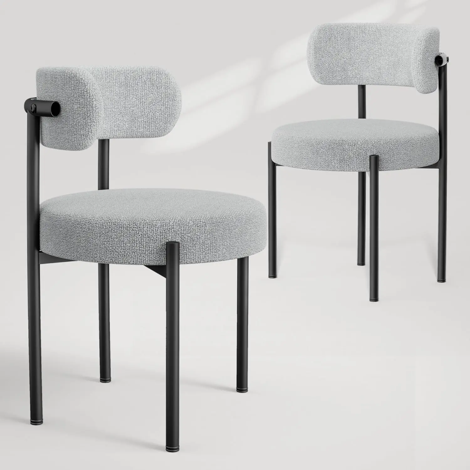 Dining Chairs Set of 2, Light Gray Mid Century Morden Chair with Curved Backrest, Round Upholstered Sherpa with Metal Legs,
Dining Chairs Set of 2, Light Gray Mid Century Morden Chair with Curved Backrest, Round Upholstered Sherpa with Metal Legs,