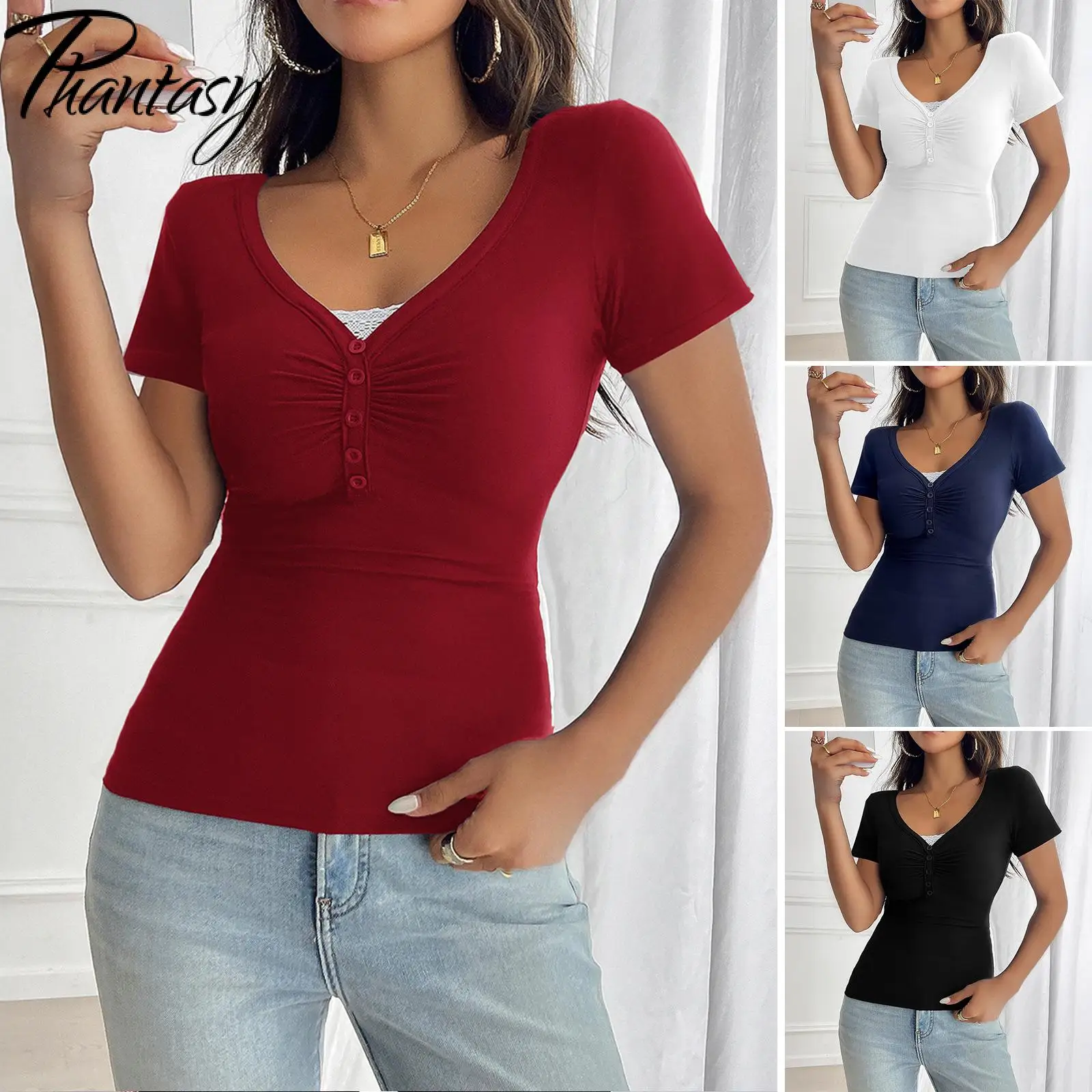 Phantasy Y2K Tops Women T- Shirt Sexy V Neck Skinny Tees Fashin Slim Short Sleeved Shirt Spring Summer Tops Female Clothing
Phantasy Y2K Tops Women T- Shirt Sexy V Neck Skinny Tees Fashin Slim Short Sleeved Shirt Spring Summer Tops Female Clothing