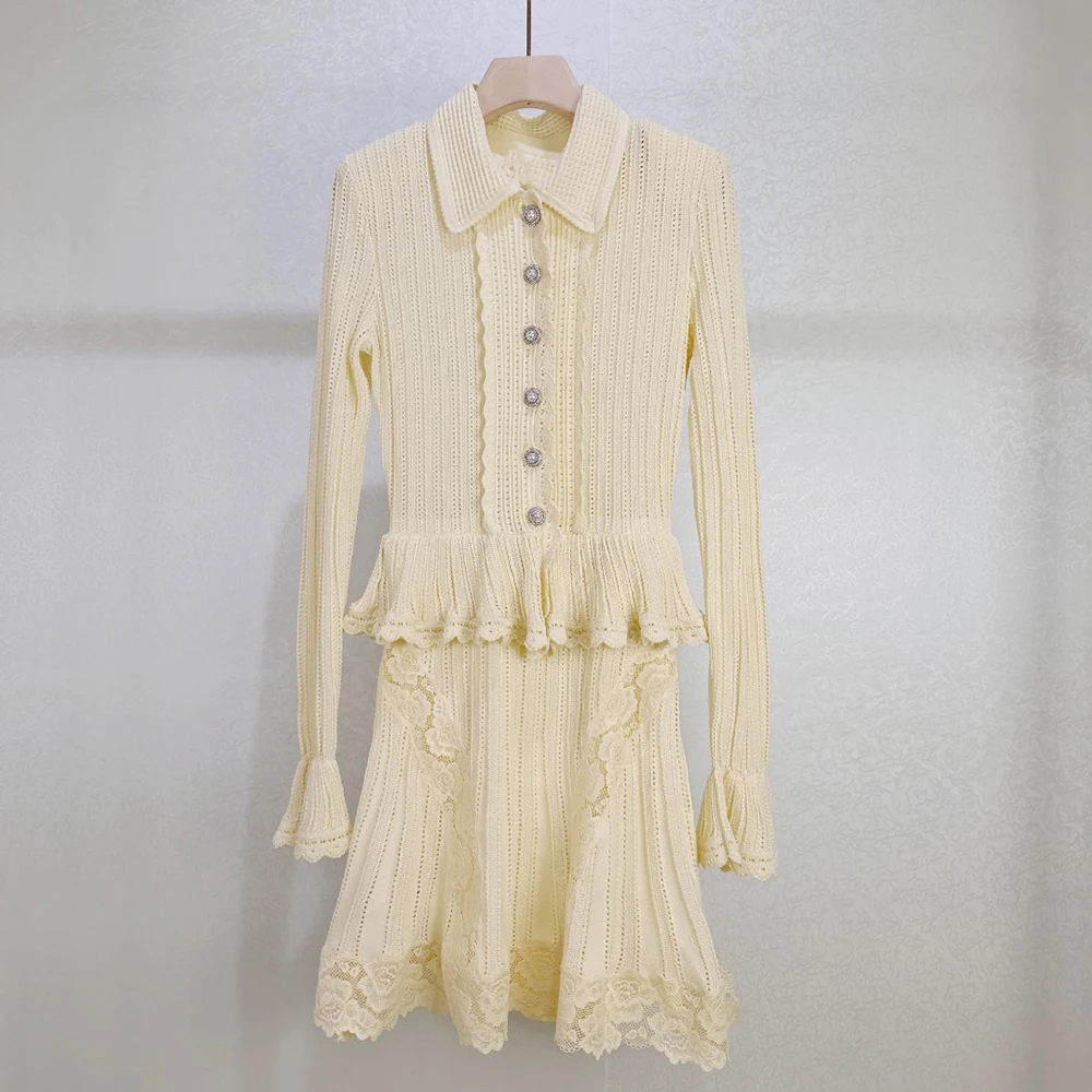 Elegant Knit Mini Dress for Women Lace Trim Ruffle Hem Long Sleeve Button Down Dress Vintage Bodycon Cocktail Party Dresses 2026
Elegant Knit Mini Dress for Women Lace Trim Ruffle Hem Long Sleeve Button Down Dress Vintage Bodycon Cocktail Party Dresses 2026