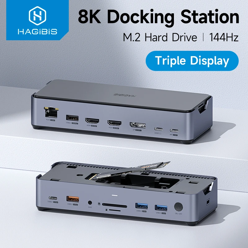 Hagibis USB C Docking Station Type C to 8K DP HDMI-Compatible Triple Display M.2 SSD PD3.0 RJ45 15 in 1 USB C HUB for PC Laptops
Hagibis USB C Docking Station Type C to 8K DP HDMI-Compatible Triple Display M.2 SSD PD3.0 RJ45 15 in 1 USB C HUB for PC Laptops
