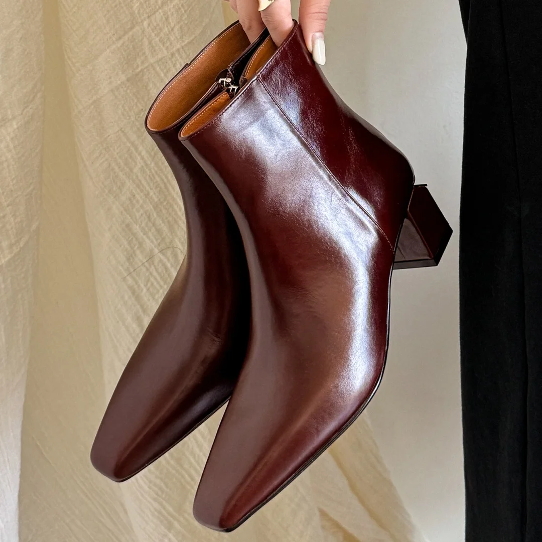 Women's cow leather 5cm thick med heel side zip autumn ankle boots elegant ladies OL style square toe daily dress short booties
Women's cow leather 5cm thick med heel side zip autumn ankle boots elegant ladies OL style square toe daily dress short booties