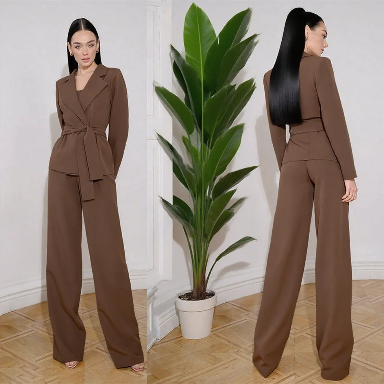 Robe Style Women Pants Suits 2 Pieces Plus Size Belt Blazer & Flare Pants Customized Formal Office Lady Outfit
Robe Style Women Pants Suits 2 Pieces Plus Size Belt Blazer & Flare Pants Customized Formal Office Lady Outfit