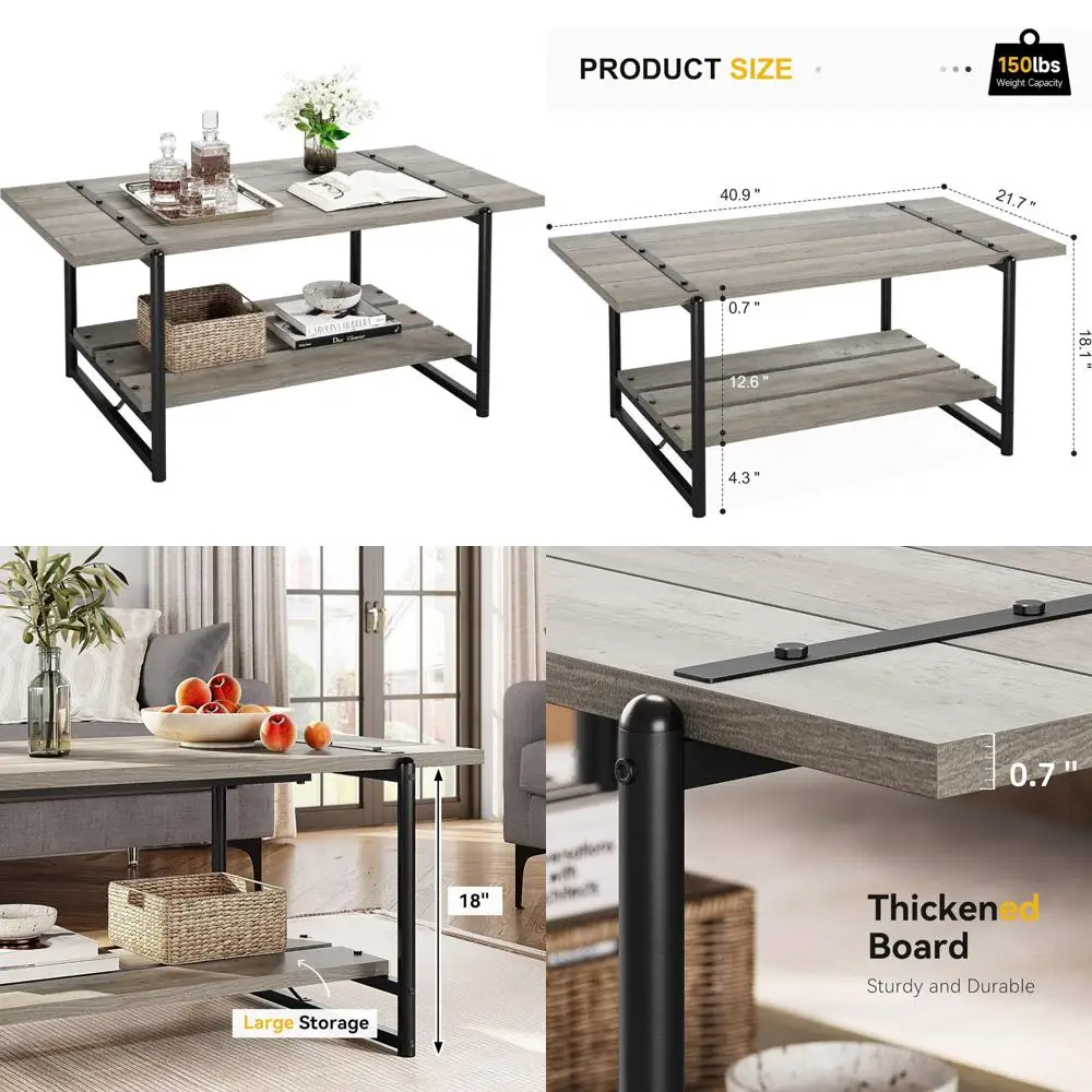 Industrial Style Metal Frame 2-Tier Living Room Coffee Table with Storage, Small Center Table for Sofa Area
Industrial Style Metal Frame 2-Tier Living Room Coffee Table with Storage, Small Center Table for Sofa Area