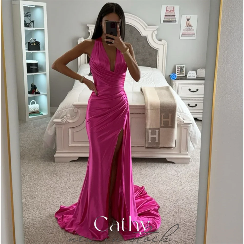 Cathy Hot Pink V Neck Satin Prom Dress 2024 Long Tail Sleeveless Mermaid Vestidos De Fiesta Sexy Side High Split Graduation Ball
Cathy Hot Pink V Neck Satin Prom Dress 2024 Long Tail Sleeveless Mermaid Vestidos De Fiesta Sexy Side High Split Graduation Ball