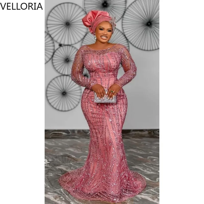 Rose Pink Aso Ebi Mermaid Evening Gowns Beaded Long Sleeves Prom Dresses Formal Dress Wedding Gown Elegant Vestidos Customized
Rose Pink Aso Ebi Mermaid Evening Gowns Beaded Long Sleeves Prom Dresses Formal Dress Wedding Gown Elegant Vestidos Customized