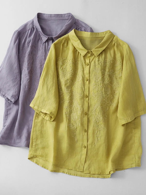 Summer 2026 New Five-Quarter Short-Sleeve Flax Shirt Large Size Women's Chinese Retro Embroidery Elegant Age-Defying Blouse
Summer 2026 New Five-Quarter Short-Sleeve Flax Shirt Large Size Women's Chinese Retro Embroidery Elegant Age-Defying Blouse