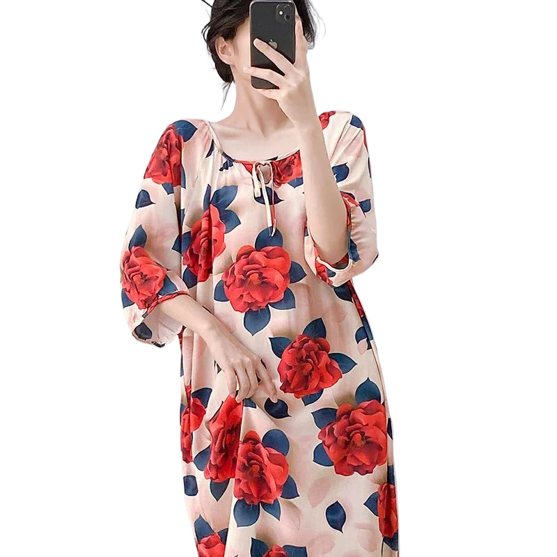 Women's Summer Medium-sleeved Long Dress Large-size Maternity Dress Artificial Pajamas Short-sleeved Cotton and Silk Nightgown
Women's Summer Medium-sleeved Long Dress Large-size Maternity Dress Artificial Pajamas Short-sleeved Cotton and Silk Nightgown