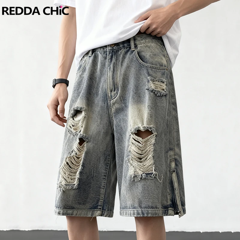 REDDACHIC Мужские джинсовые шорты с разрезом на молнии, большие размеры, рваные, легкие, с низкой посадкой и карманами, широкие брюки-бермуды, уличная одежда в стиле ретро
REDDACHIC Мужские джинсовые шорты с разрезом на молнии, большие размеры, рваные, легкие, с низкой посадкой и карманами, широкие брюки-бермуды, уличная одежда в стиле ретро