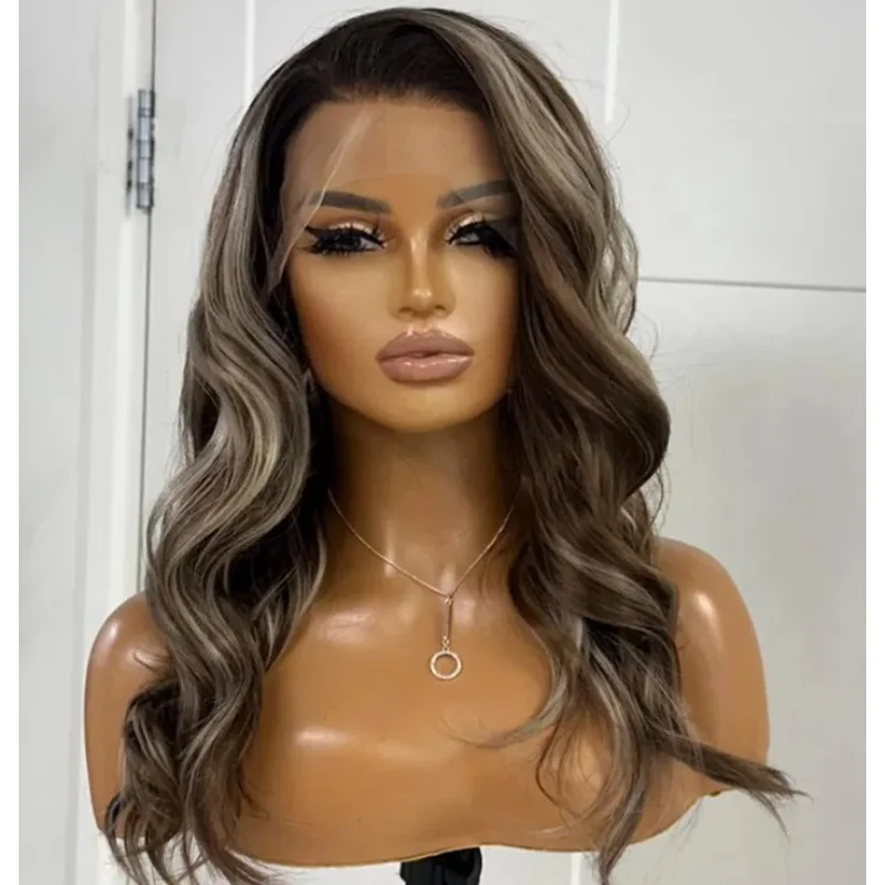 Шоколадно-коричневый волнистый синтетический парик фронтальной части шнурка 13x4 Парики фронта шнурка Highlight Mix Color Бесклеевой парик Wear To Go 100% реальность 
Шоколадно-коричневый волнистый синтетический парик фронтальной части шнурка 13x4 Парики фронта шнурка Highlight Mix Color Бесклеевой парик Wear To Go 100% реальность