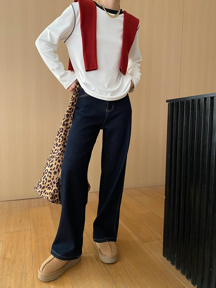 Women's High-Waisted Straight Leg Jeans Solid Color Casual Autumn Winter High Stretch Denim Pants
Women's High-Waisted Straight Leg Jeans Solid Color Casual Autumn Winter High Stretch Denim Pants