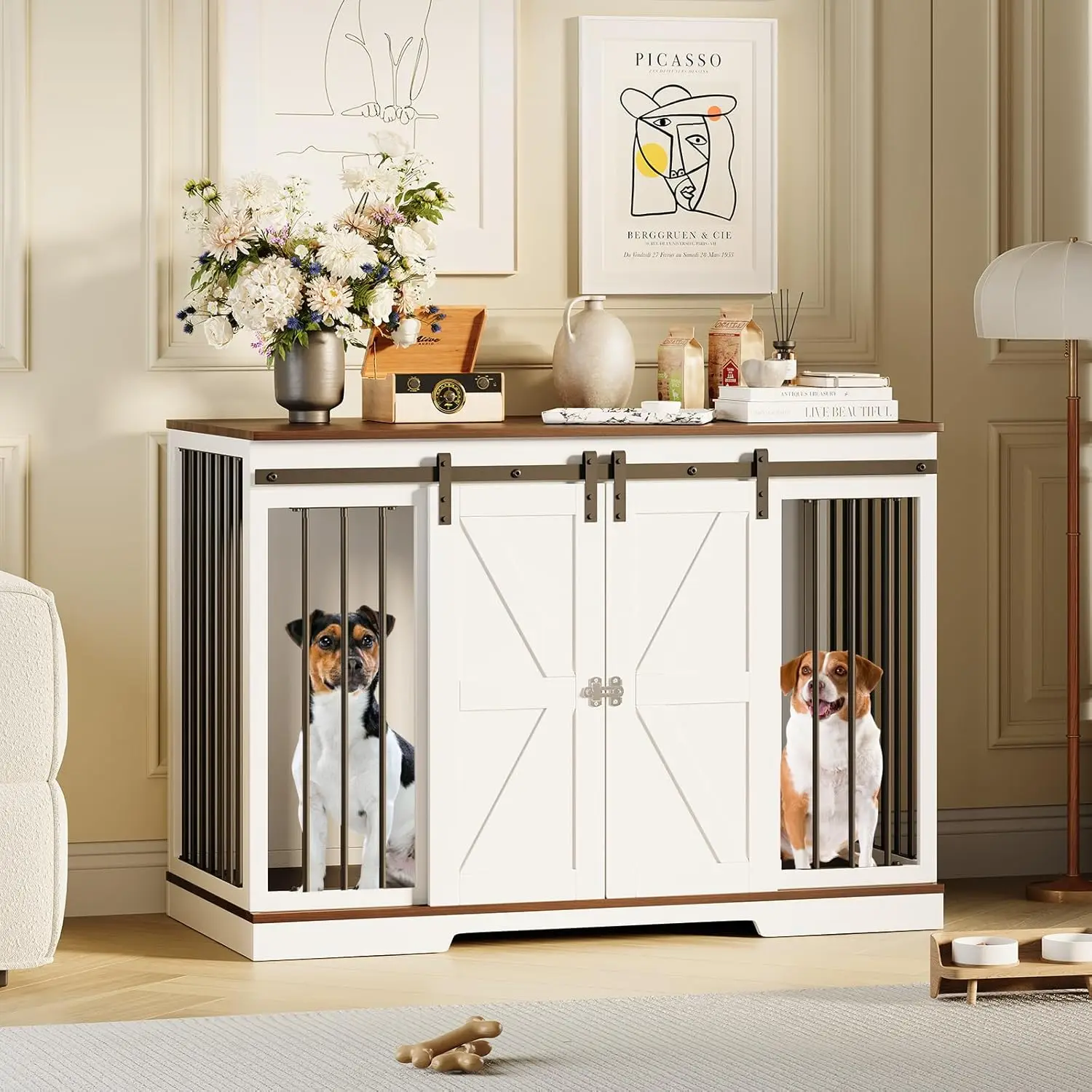 Indoor Dog Kennel Furniture with Divider and Sliding Doors, Double Dog Crate Furniture for Small/Medium/Large Dog
Indoor Dog Kennel Furniture with Divider and Sliding Doors, Double Dog Crate Furniture for Small/Medium/Large Dog