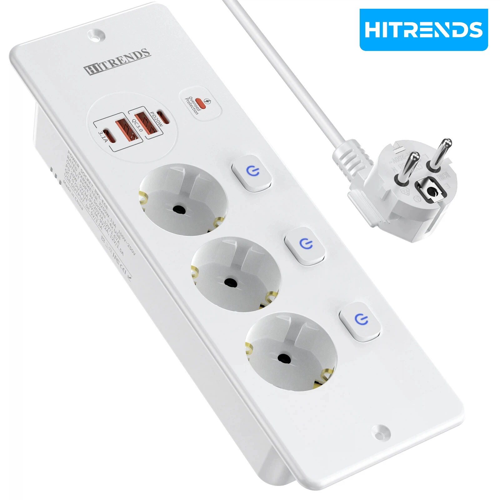 HITRENDS Desktop Embedded Socket with USB-C Fast Charging, Independent Switch, 2-meter Length, Home and Office Power Strip
HITRENDS Desktop Embedded Socket with USB-C Fast Charging, Independent Switch, 2-meter Length, Home and Office Power Strip