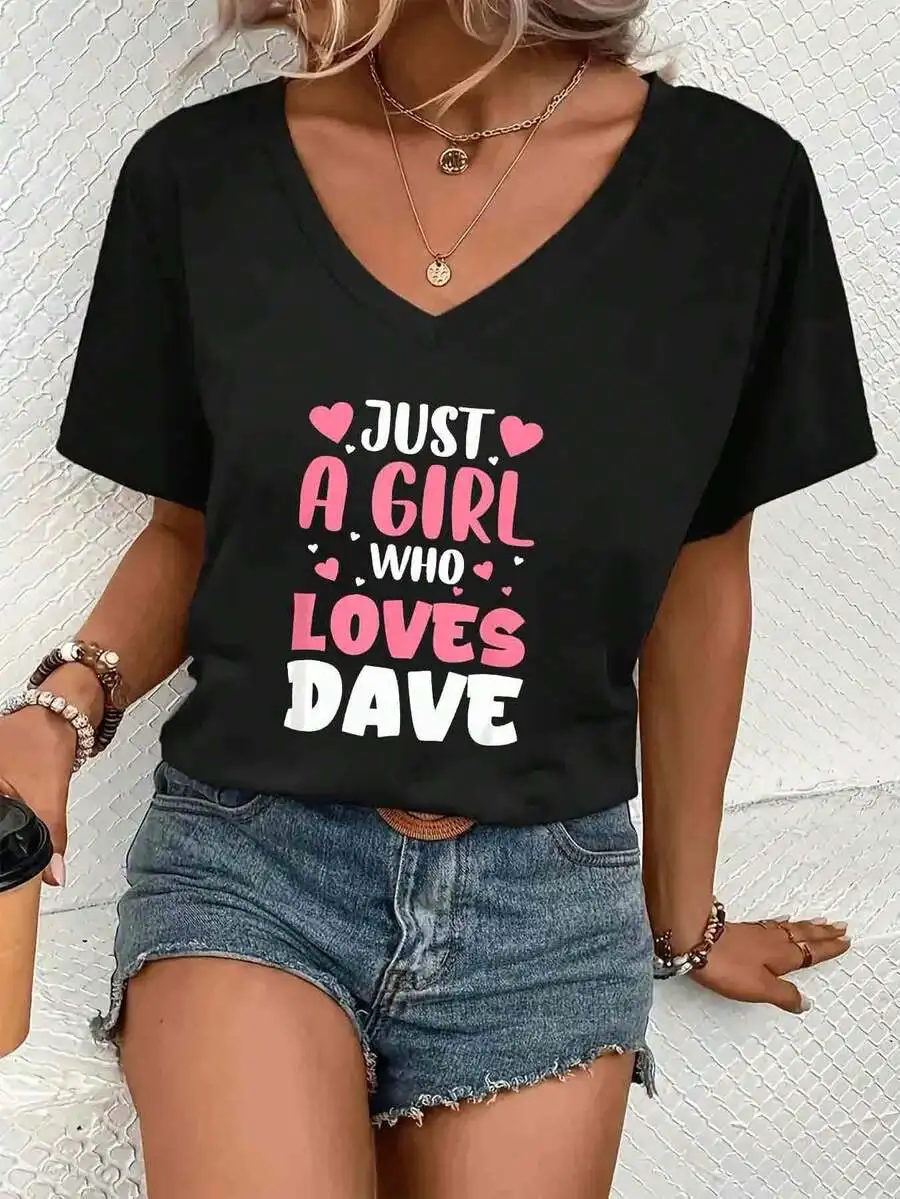 Womens V-Neck Short Sleeve Cotton Tee With Love Dave Heart Print Casual Top
Womens V-Neck Short Sleeve Cotton Tee With Love Dave Heart Print Casual Top