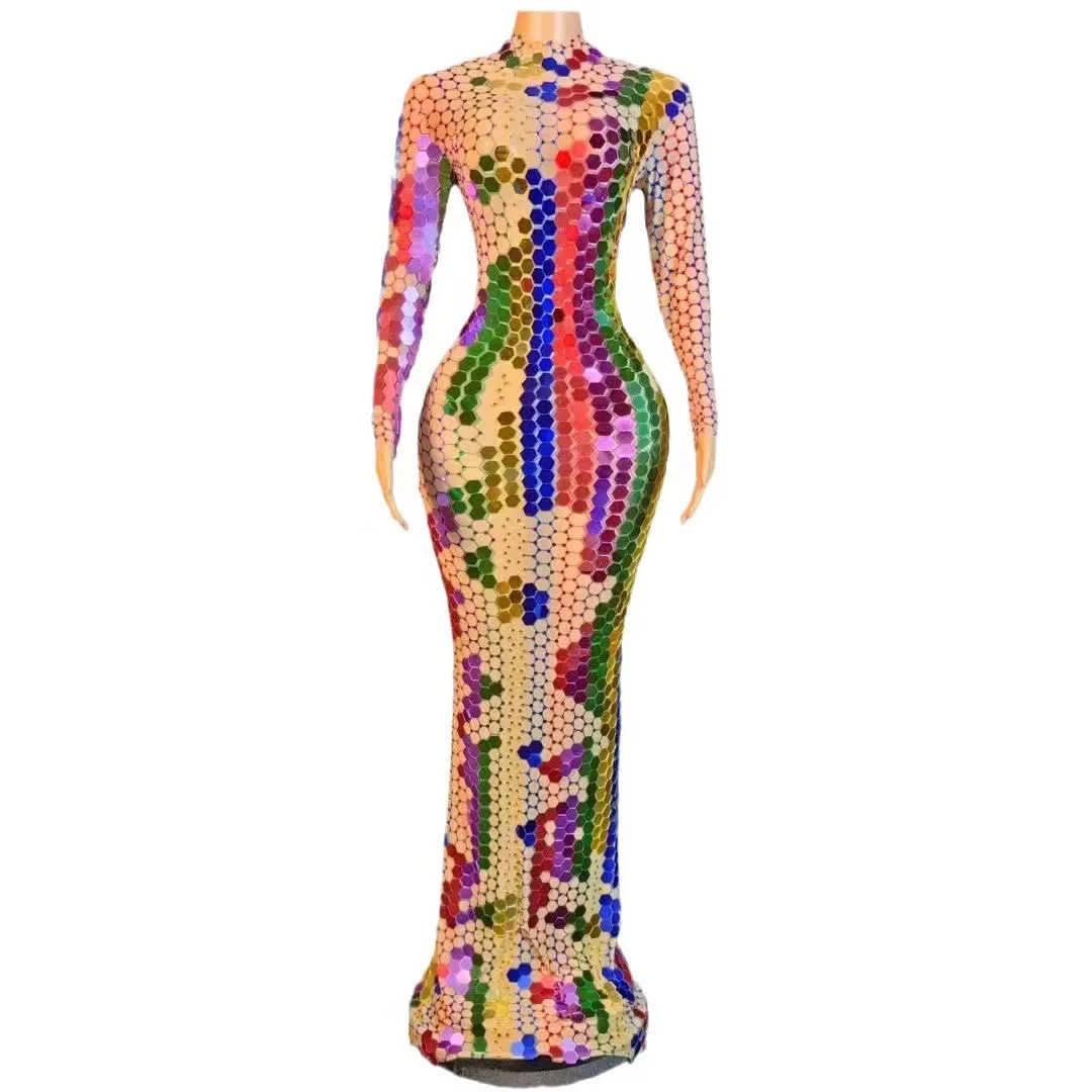 Clothing Colored Hexagonal Sequins High Quality Cocktail Dress Long Elegant Evening Dress African Slim Fit Vestido Festa Luxuoso
Clothing Colored Hexagonal Sequins High Quality Cocktail Dress Long Elegant Evening Dress African Slim Fit Vestido Festa Luxuoso