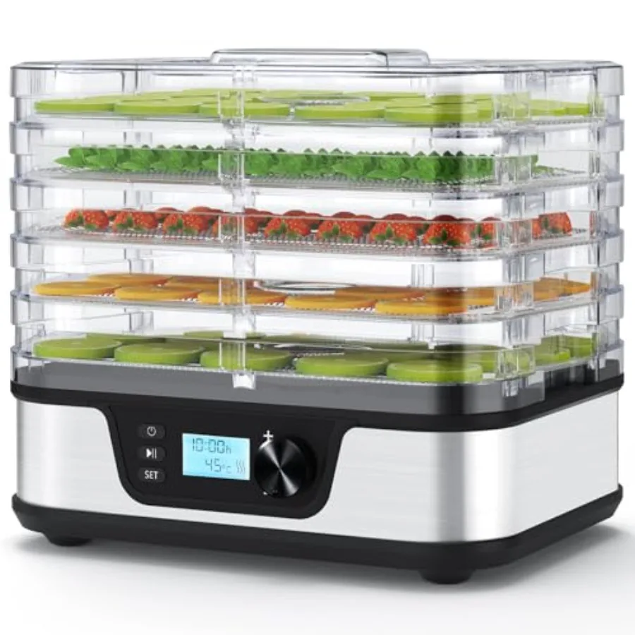 Food Dehydrator for Jerky Fruit Meat Vegetables Herbs with 5 Stainless Steel Trays 72H Timer Temp Control up to 167F 400W BPA-F
Food Dehydrator for Jerky Fruit Meat Vegetables Herbs with 5 Stainless Steel Trays 72H Timer Temp Control up to 167F 400W BPA-F