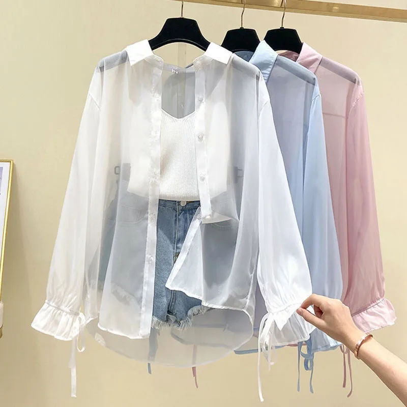 New Women's Chiffon Blouses Summer Thin Sheer Loose Sunscreen Shirts Ladies Korean Chic Bow Long Sleeve Button-Up shirt tops
New Women's Chiffon Blouses Summer Thin Sheer Loose Sunscreen Shirts Ladies Korean Chic Bow Long Sleeve Button-Up shirt tops