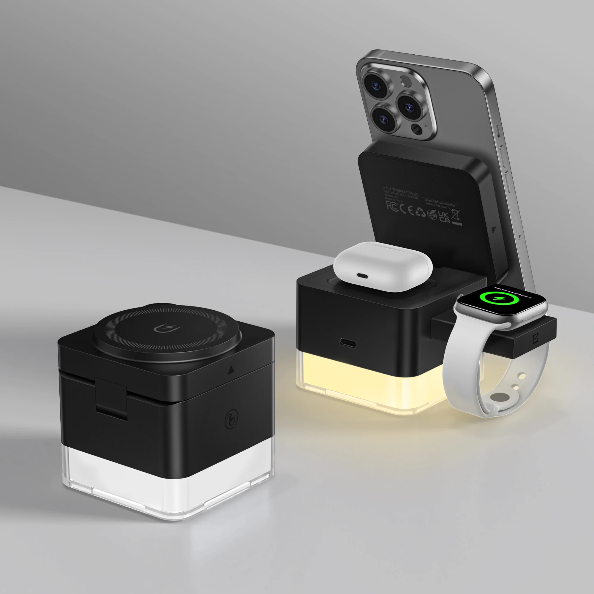3 in 1 Magnetic Wireless Charger Foldable for iPhone 12-17, 15W Fast Charging Stand with Night Light, for Apple Watch AirPods
3 in 1 Magnetic Wireless Charger Foldable for iPhone 12-17, 15W Fast Charging Stand with Night Light, for Apple Watch AirPods
