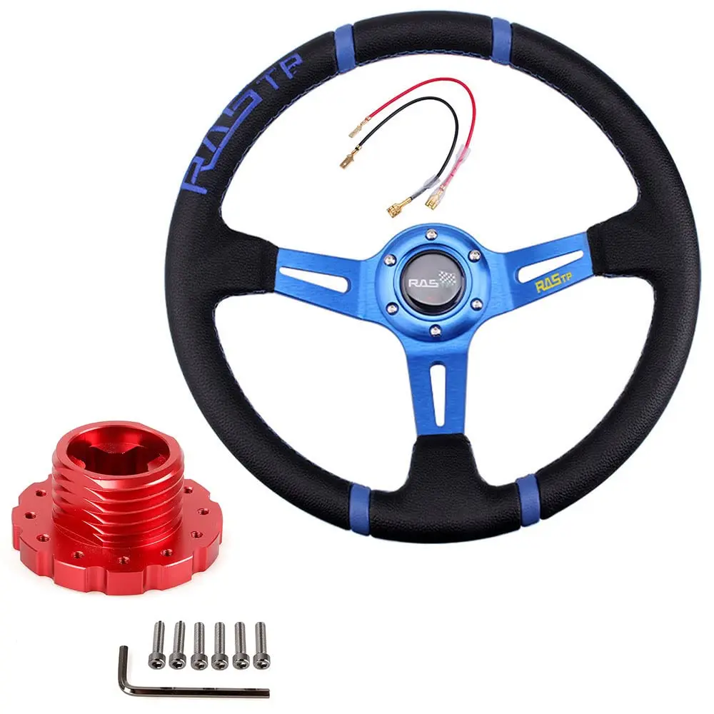 345mm Black And Blue Racing Steering Wheel With Red Adapter For T500 T300 TS-PC TS-XW Simulators
345mm Black And Blue Racing Steering Wheel With Red Adapter For T500 T300 TS-PC TS-XW Simulators