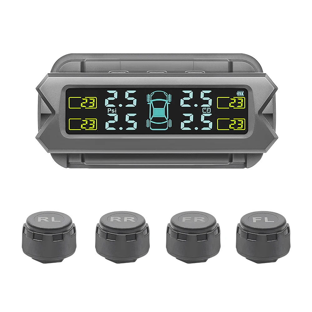 Система контроля давления в шинах (TPMS) с двойным питанием (солнечная энергия/USB), 4 внешними датчиками, сигнализацией и дисплеем.
Система контроля давления в шинах (TPMS) с двойным питанием (солнечная энергия/USB), 4 внешними датчиками, сигнализацией и дисплеем.
