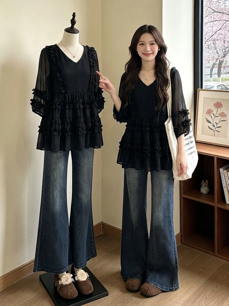 Black Wooden V-Neck Short Sleeve Shirt Women's Summer New Large Size Fashionable Top Cover Belly Korean Style Loose Fit
Black Wooden V-Neck Short Sleeve Shirt Women's Summer New Large Size Fashionable Top Cover Belly Korean Style Loose Fit