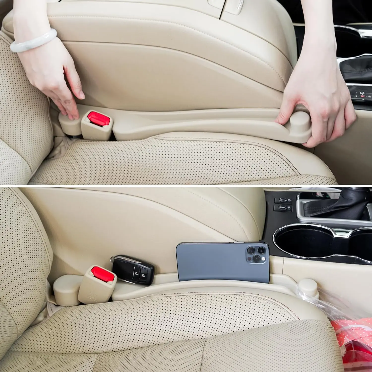 3-in-1 Car Seat Gap Filler Set of 2 - Universal Soft Foam Organizer with Hooks for Car Beige Gap Stopper Between Seat & Console
3-in-1 Car Seat Gap Filler Set of 2 - Universal Soft Foam Organizer with Hooks for Car Beige Gap Stopper Between Seat & Console