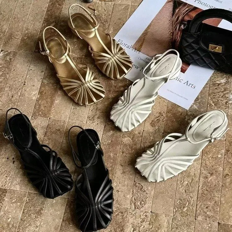 Women Pleated Strap Sandals Open Toe Buckle Flat Shoes Solid Color Elegant Dress Footwear Lightweight Daily Casual Beach Sandals
Women Pleated Strap Sandals Open Toe Buckle Flat Shoes Solid Color Elegant Dress Footwear Lightweight Daily Casual Beach Sandals