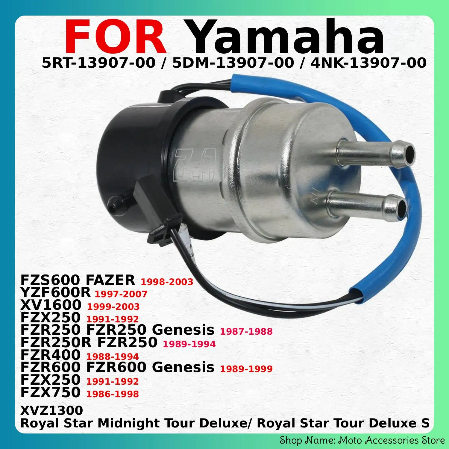 Motorcycle parts fuel pump For Yamaha FZS600 FAZER YZF600R XV1600 FZX250 FZR250 FZR250 Genesis FZR400 FZX250 5RT-13907-00
Motorcycle parts fuel pump For Yamaha FZS600 FAZER YZF600R XV1600 FZX250 FZR250 FZR250 Genesis FZR400 FZX250 5RT-13907-00