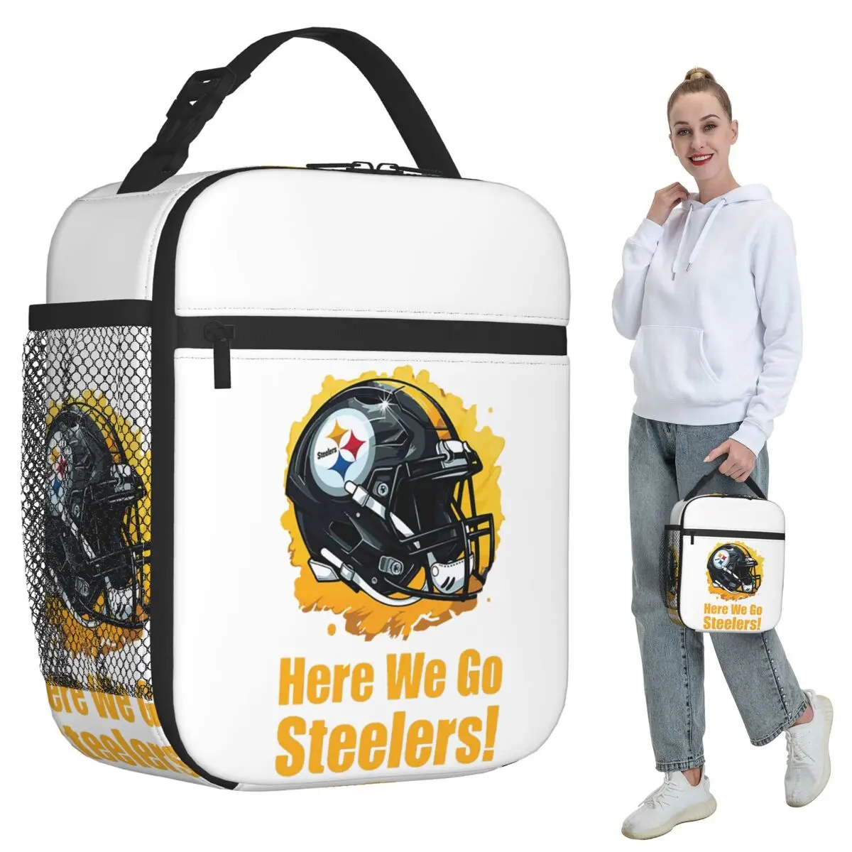 Изолированная сумка для обеда с логотипом Steeler для детей, школьная термосумка для еды, герметичный контейнер для обедов
Изолированная сумка для обеда с логотипом Steeler для детей, школьная термосумка для еды, герметичный контейнер для обедов