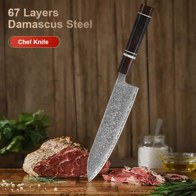 8" Japanese Chef Knife Hand Forged 67 Layer Damascus Steel Kitchen Knives Slicer Meat Sashimi Cooking Tools Ebony Wood Handle
8" Japanese Chef Knife Hand Forged 67 Layer Damascus Steel Kitchen Knives Slicer Meat Sashimi Cooking Tools Ebony Wood Handle