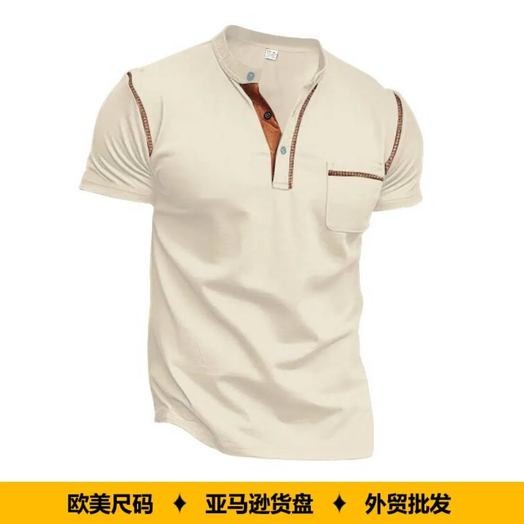 Men Short Sleeve T-Shirt Slim Fit Solid Color Casual Top with Button Placket Chest Pocket Ribbed Collar Brown Trim Lightweight
Men Short Sleeve T-Shirt Slim Fit Solid Color Casual Top with Button Placket Chest Pocket Ribbed Collar Brown Trim Lightweight