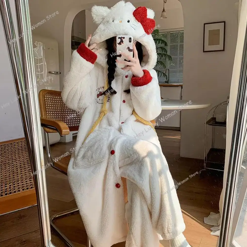 2Pcs Hello Kitty Pajamas Night-Robe Cartoon Sanrio Anime Loungewear Winter Kawaii Pajamas Pants Women's Warm Pajamas Loungewear 
2Pcs Hello Kitty Pajamas Night-Robe Cartoon Sanrio Anime Loungewear Winter Kawaii Pajamas Pants Women's Warm Pajamas Loungewear