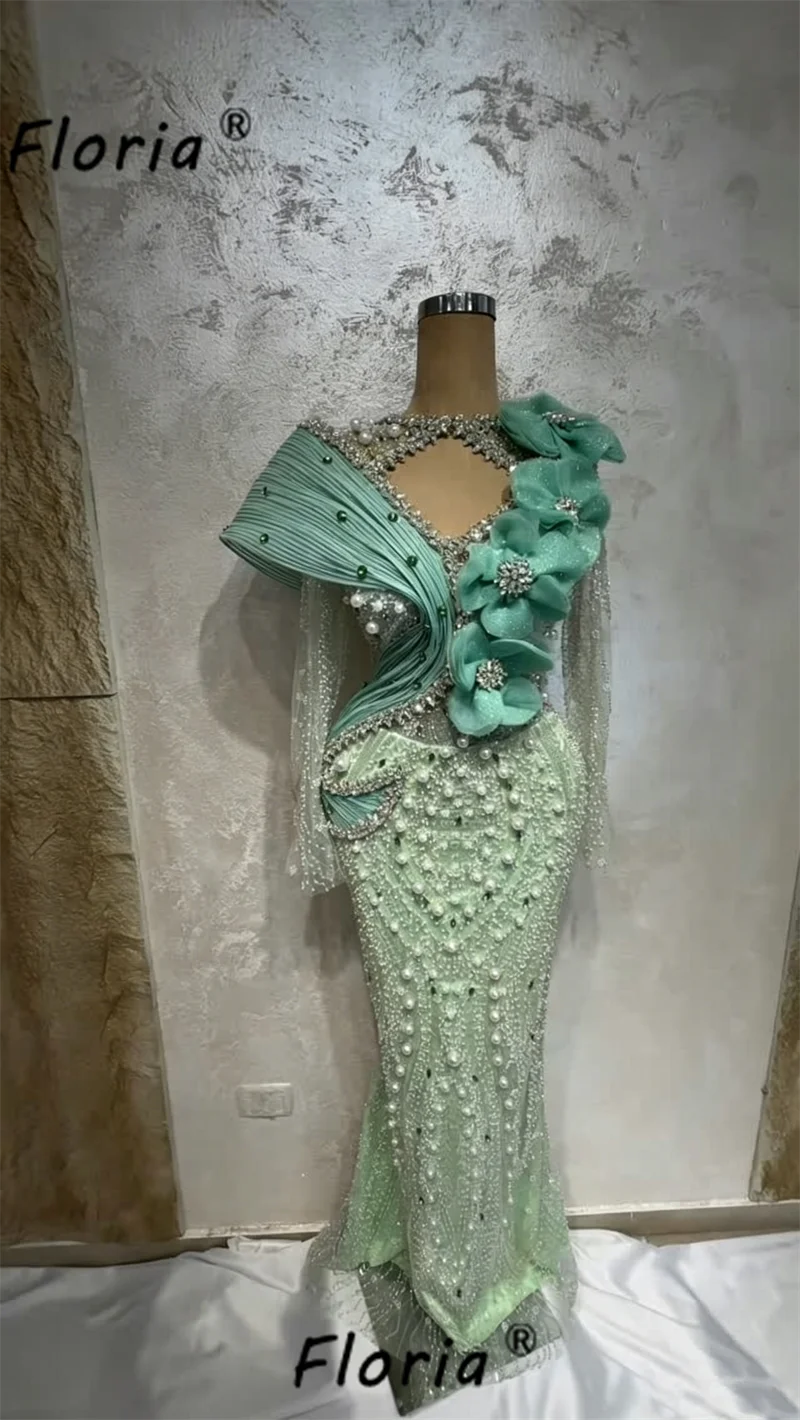 Elegant Green Beaded Mermaid Evening Dresses Pearl Crystals 4D Flowers Wedding Party Celebrity Dress Robes de soiree Customized
Elegant Green Beaded Mermaid Evening Dresses Pearl Crystals 4D Flowers Wedding Party Celebrity Dress Robes de soiree Customized