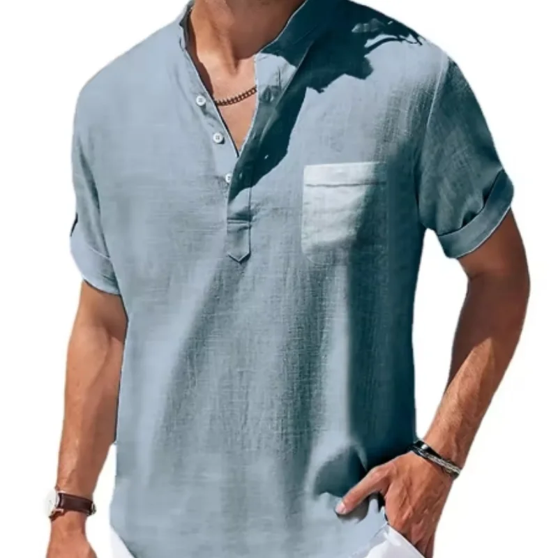 Trendy breathable basic pocket men's summer casual solid color stand collar men's short-sleeved shirt
Trendy breathable basic pocket men's summer casual solid color stand collar men's short-sleeved shirt