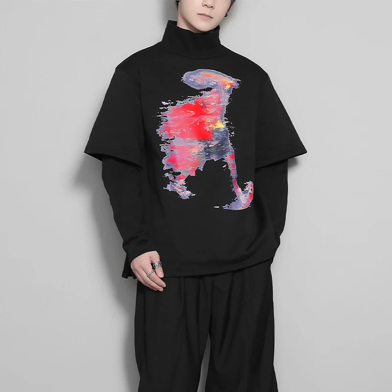 Men's Original Trendy Abstract Art Print Fake Two-Piece Splice Design Layered Sleeve Turtleneck Black Long Sleeve Streetwear Top
Men's Original Trendy Abstract Art Print Fake Two-Piece Splice Design Layered Sleeve Turtleneck Black Long Sleeve Streetwear Top