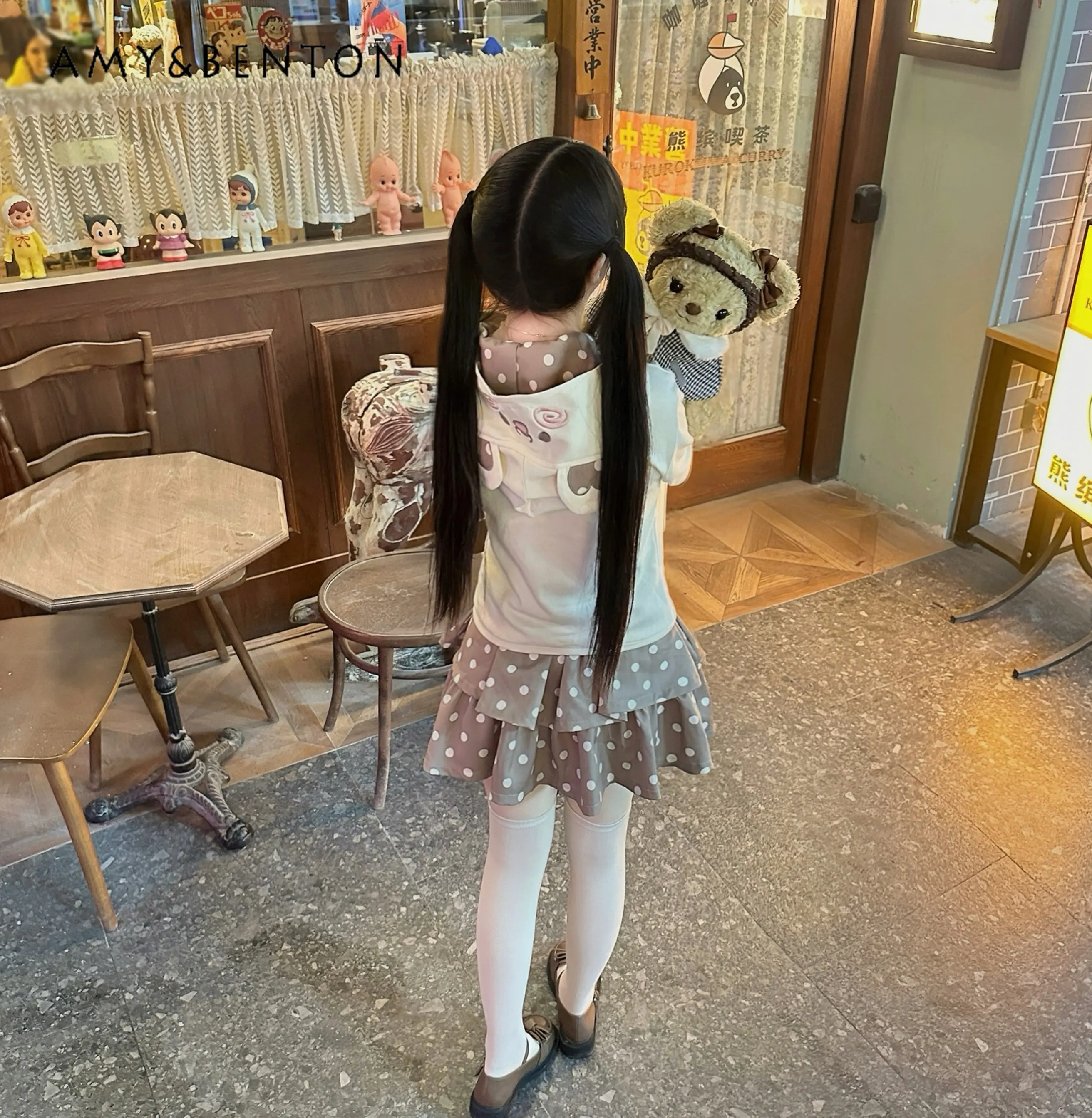 Cute Japanese Kawaii Teens Girls Cute Bear Polka Dot Print Two-tone Embroidered Hooded Short Sleeve Top and Cake Skirt 2pcs Set
Cute Japanese Kawaii Teens Girls Cute Bear Polka Dot Print Two-tone Embroidered Hooded Short Sleeve Top and Cake Skirt 2pcs Set