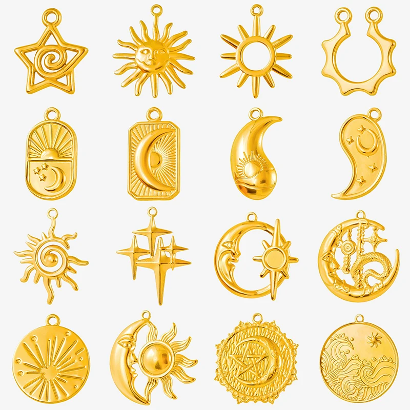6pcs Real Gold Plated Stainless Steel Sun Moon Star Charm For Jewelry Making Supplies Vintage Crescent Doji Pendant DIY Material
6pcs Real Gold Plated Stainless Steel Sun Moon Star Charm For Jewelry Making Supplies Vintage Crescent Doji Pendant DIY Material