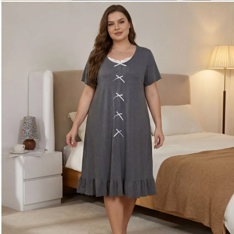 EU US Plus Size Summer Short-sleeved Nightgown Women's Solid Loose Pajamas Sleep Dress Causal Loungewear Can Be Worn Outside
EU US Plus Size Summer Short-sleeved Nightgown Women's Solid Loose Pajamas Sleep Dress Causal Loungewear Can Be Worn Outside