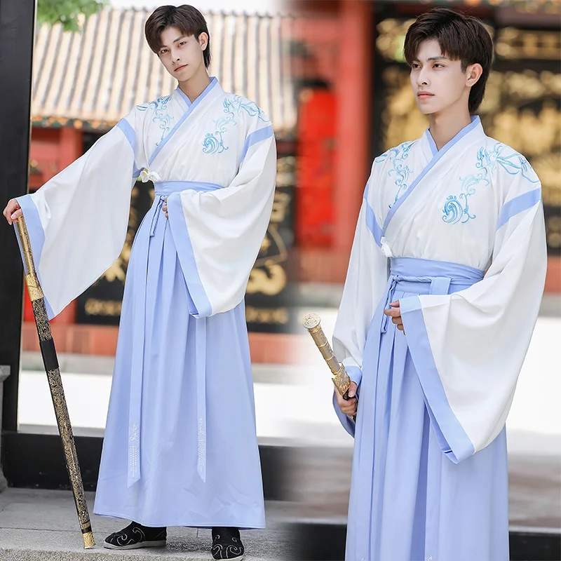 Китайская вышивка, улучшенная Студенческая двубортная юбка Hanfu, мужская элегантная Бриллиантовая юбка с широкими рукавами
Китайская вышивка, улучшенная Студенческая двубортная юбка Hanfu, мужская элегантная Бриллиантовая юбка с широкими рукавами