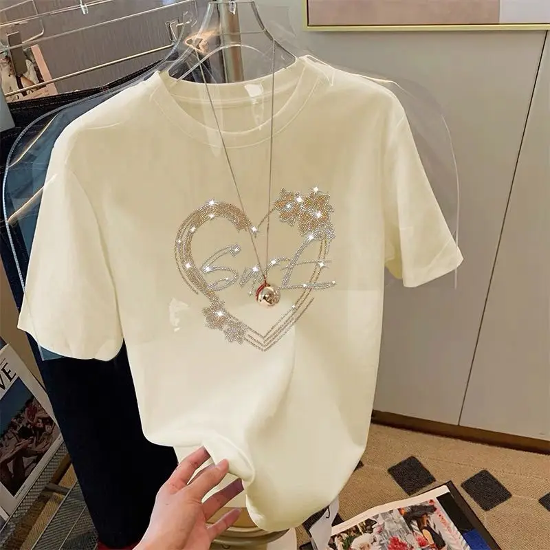 Women Summer Fashion Diamonds O-neck Loose Pure Cotton Tops Pullovers Women Clothing Basics Short Sleeve T-shirt
Women Summer Fashion Diamonds O-neck Loose Pure Cotton Tops Pullovers Women Clothing Basics Short Sleeve T-shirt