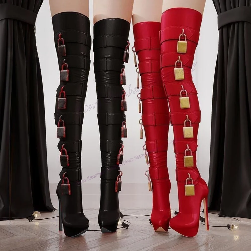 Black Strappy Lock Decor Platform Boots Matte Leather Over The Knee Shoes for Women Thin Heels Shoes 2023 Zapatos Para Mujere
Black Strappy Lock Decor Platform Boots Matte Leather Over The Knee Shoes for Women Thin Heels Shoes 2023 Zapatos Para Mujere