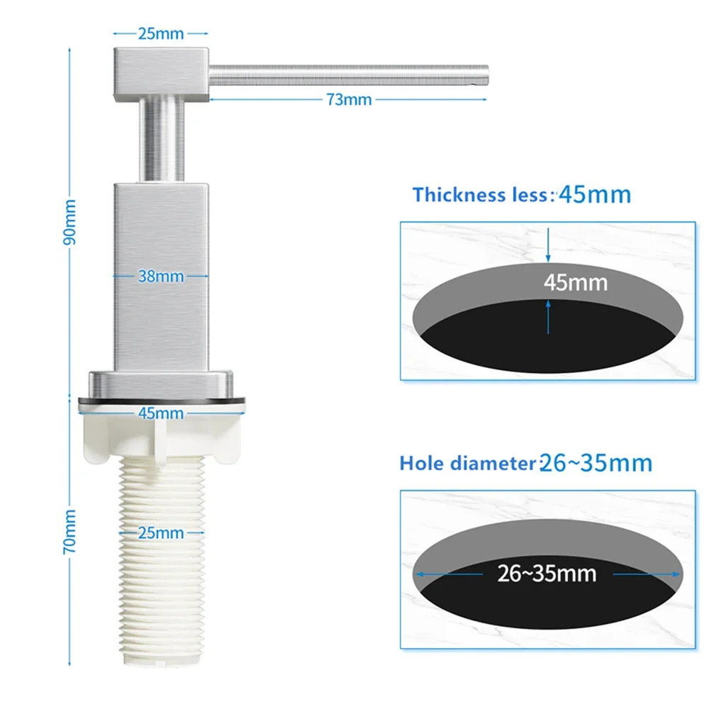 Built-in Kitchen Sink Degergent Dispenser Stainless Steel Liquid Soap Dispenser Desktop Square Hand Press Pump for Dish Washing
Built-in Kitchen Sink Degergent Dispenser Stainless Steel Liquid Soap Dispenser Desktop Square Hand Press Pump for Dish Washing