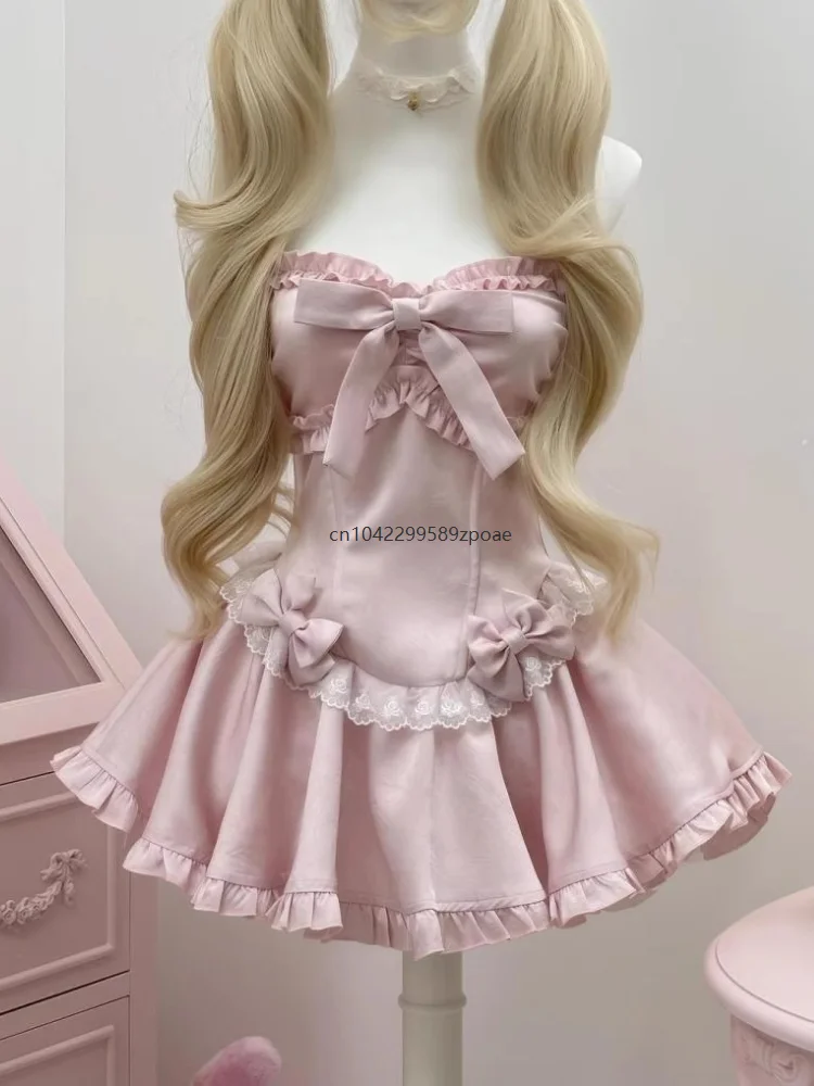 Kawaii Lolita Japanese Sweet Women Dresses Design Bow Lace Strapless Y2k Pink Evening Dress Female Korean Popular Clothes
Kawaii Lolita Japanese Sweet Women Dresses Design Bow Lace Strapless Y2k Pink Evening Dress Female Korean Popular Clothes