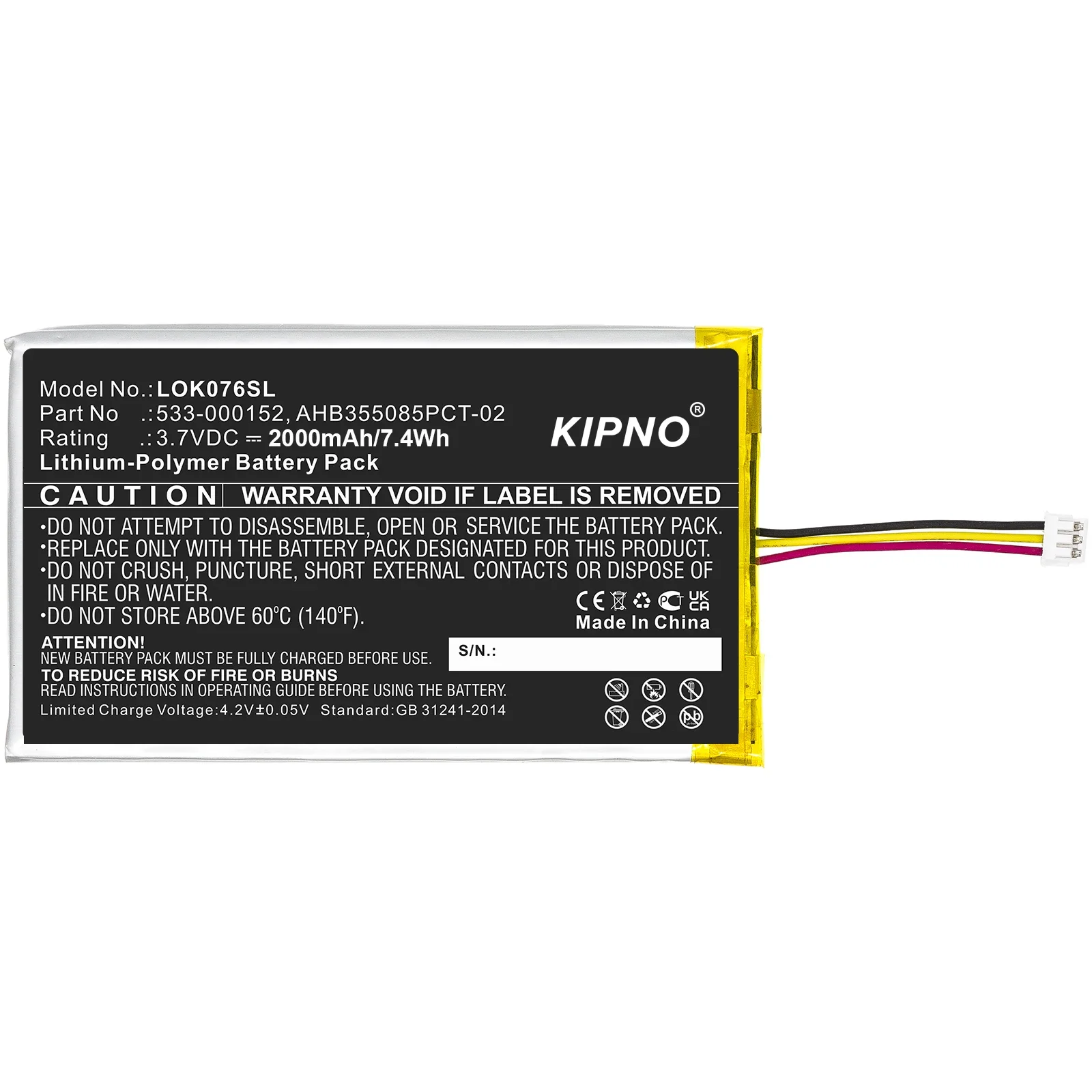 KIPNO 2000mAh Keyboard Battery 533-000152, AHB355085PCT-02, L/N: 2012 for Logitech G913 TKL, G913, YR0076
KIPNO 2000mAh Keyboard Battery 533-000152, AHB355085PCT-02, L/N: 2012 for Logitech G913 TKL, G913, YR0076