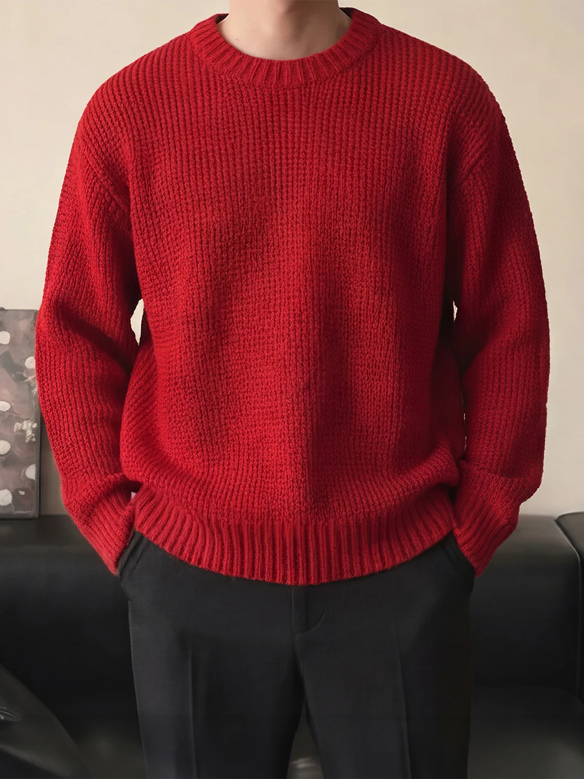 Warm Red round Ne Knitwear Men's Loose Fit Casual Sle Heavyweight Crew Ne Sweater Ciwalk Outdoor Spring Autumn Wear
Warm Red round Ne Knitwear Men's Loose Fit Casual Sle Heavyweight Crew Ne Sweater Ciwalk Outdoor Spring Autumn Wear